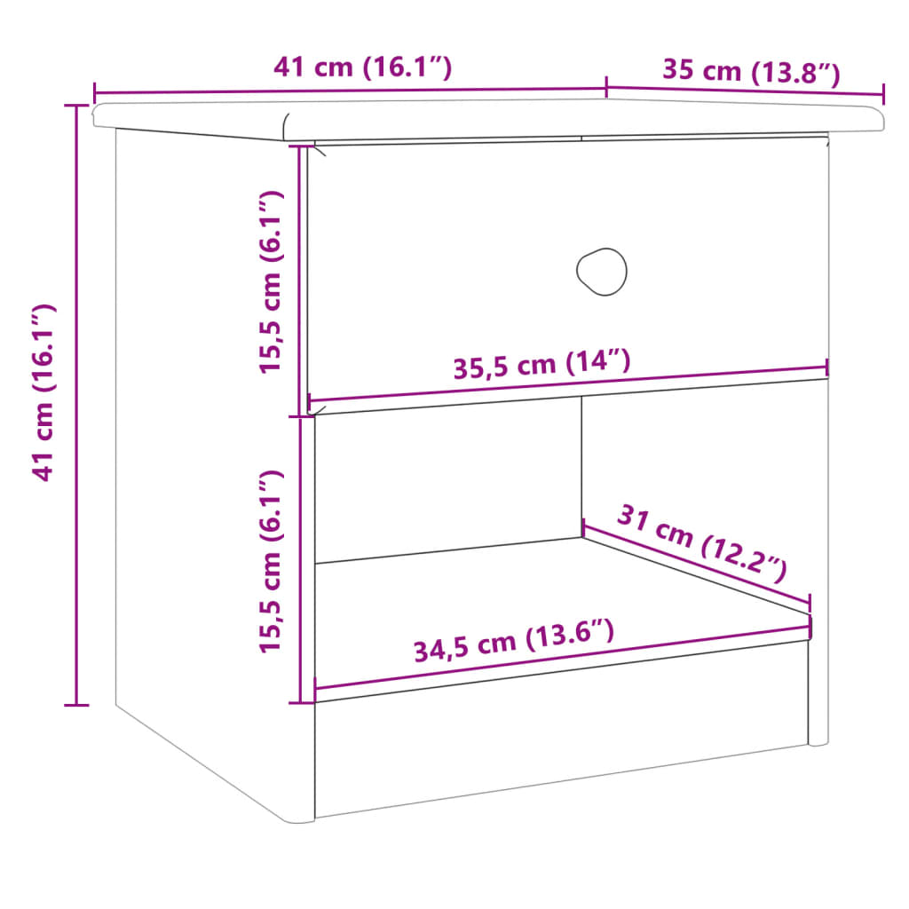 vidaXL Mesita de noche ALTA madera maciza de pino 41x35x41 cm