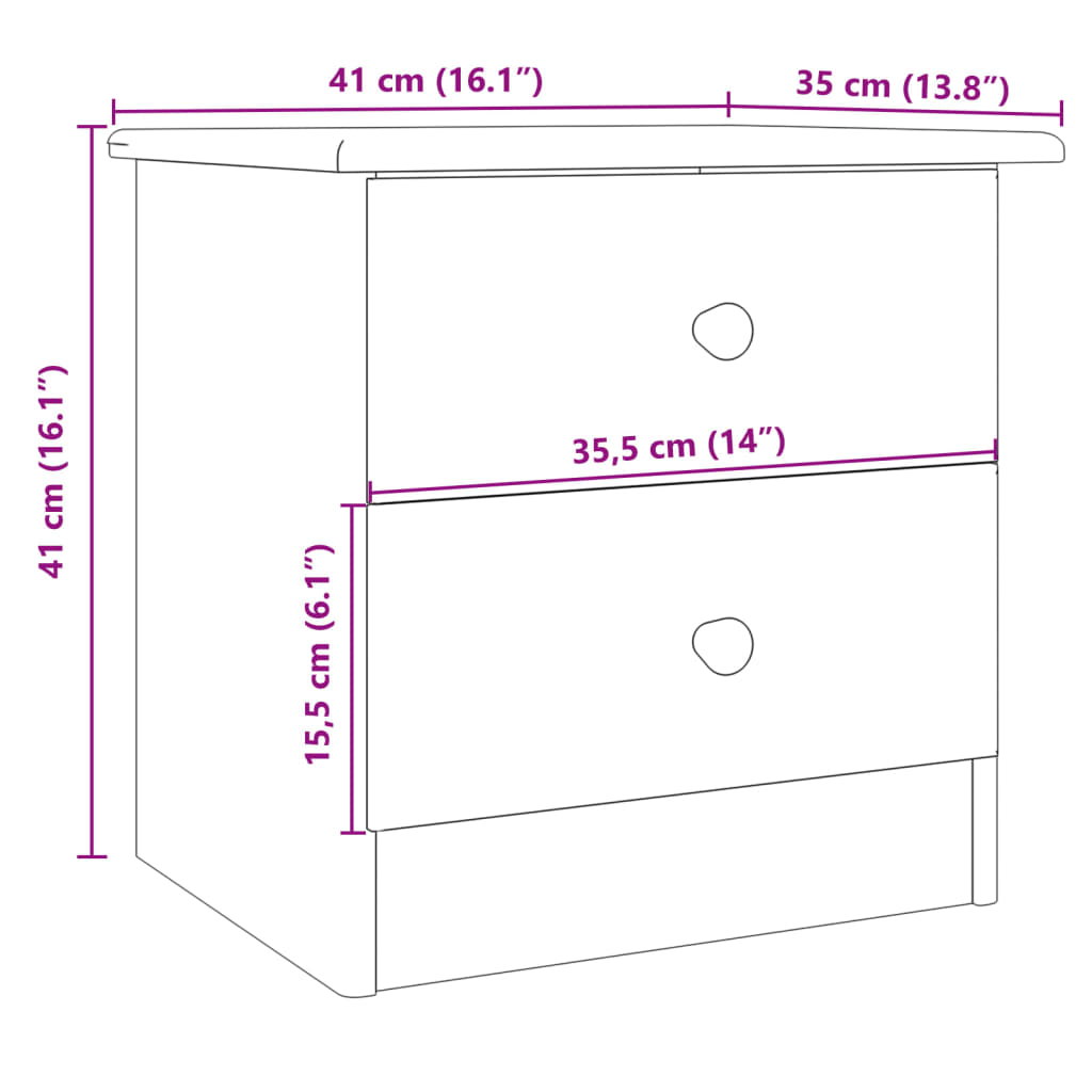 vidaXL Mesita de noche ALTA madera maciza de pino 41x35x41 cm