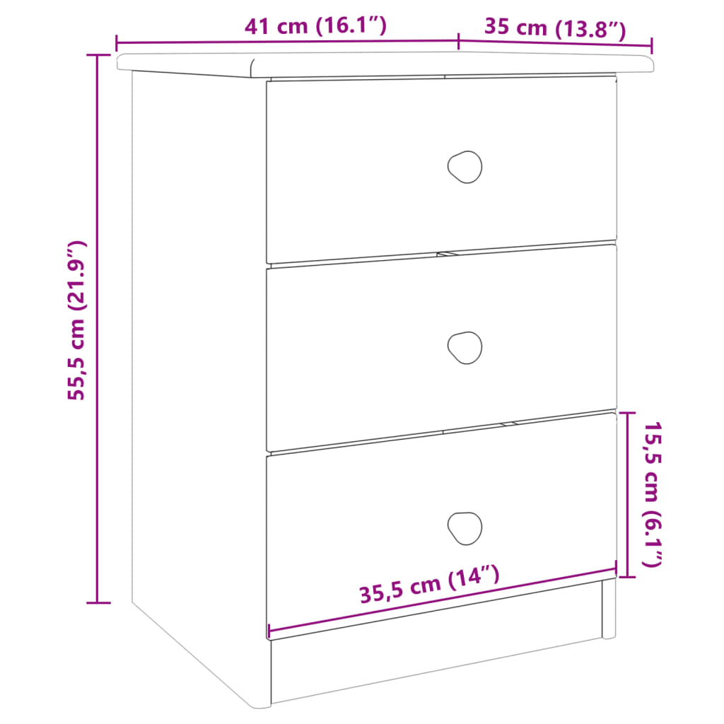 vidaXL Mesita de noche ALTA madera maciza de pino 41x35x55,5 cm