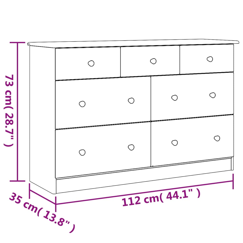 vidaXL Cómoda cajonera ALTA madera maciza pino blanco 112x35x73 cm