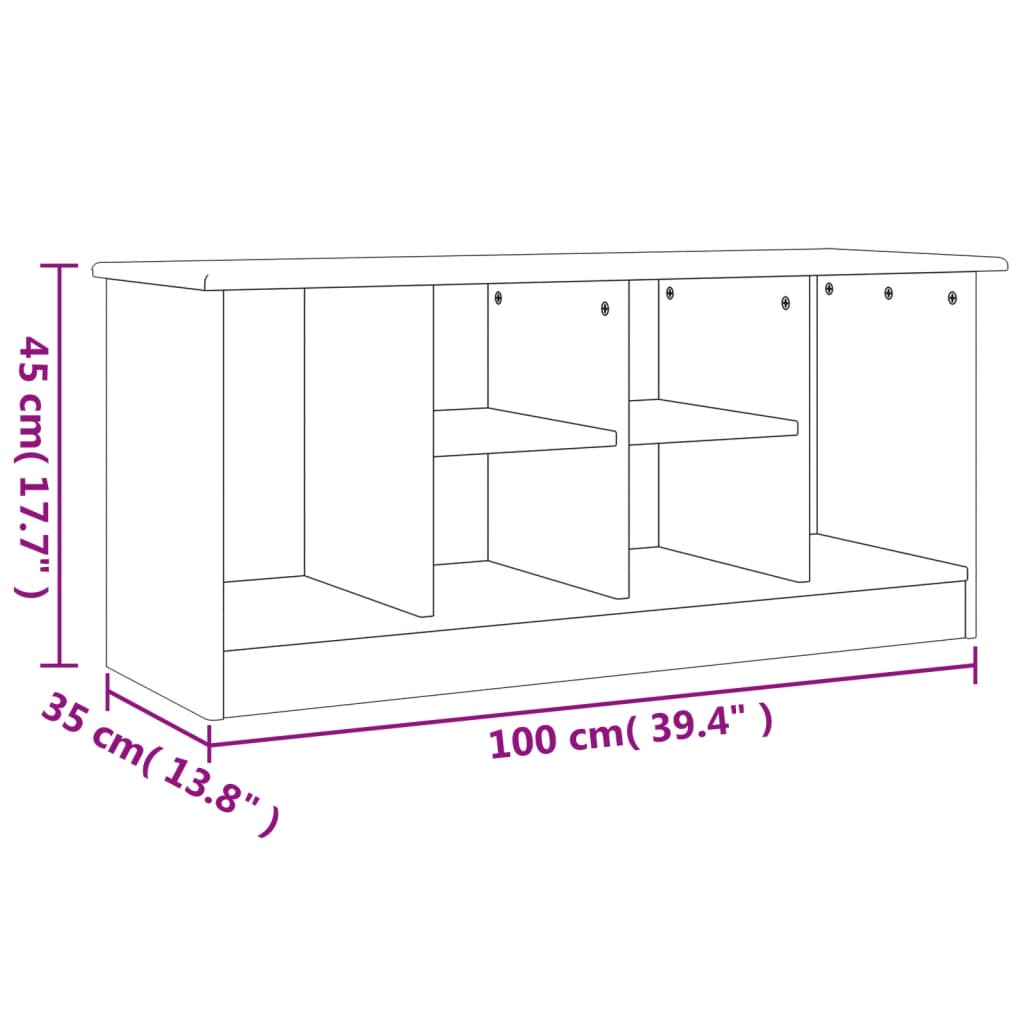 vidaXL Banco zapatero ALTA madera maciza de pino 100x35x45 cm