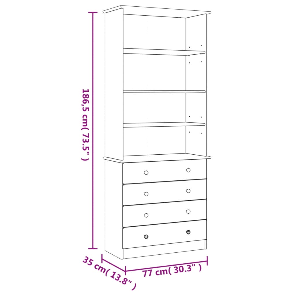 vidaXL Librería con cajones ALTA madera maciza de pino 77x35x186,5 cm