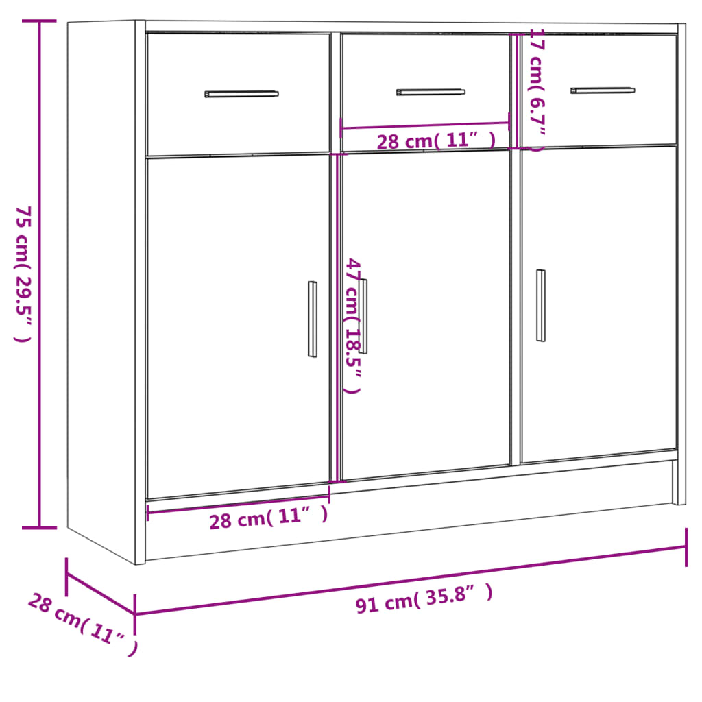 vidaXL Aparador de madera de ingeniería blanco 91x28x75 cm