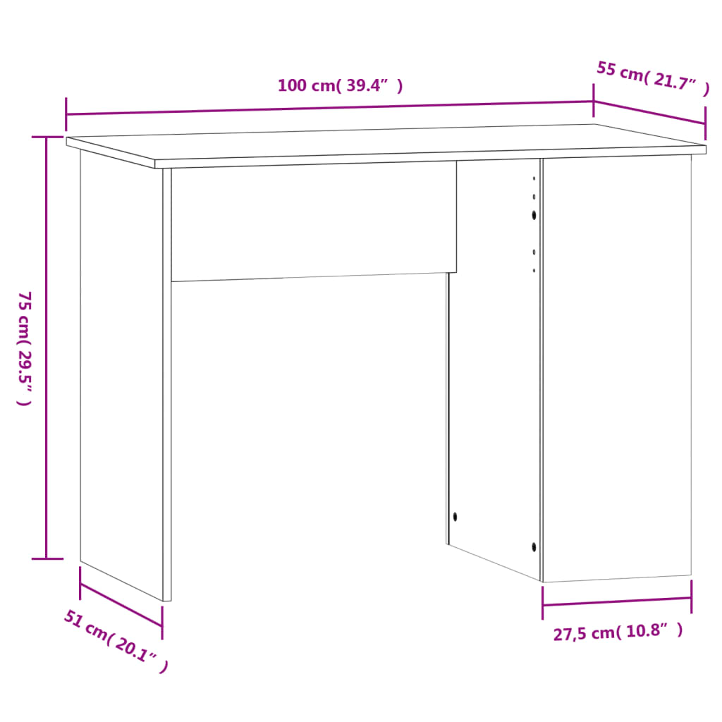 vidaXL Escritorio de madera contrachapada gris Sonoma 100x55x75 cm