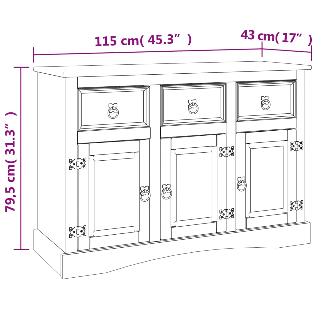 vidaXL Aparador Corona madera maciza pino mexicano 115x43x79,5 cm