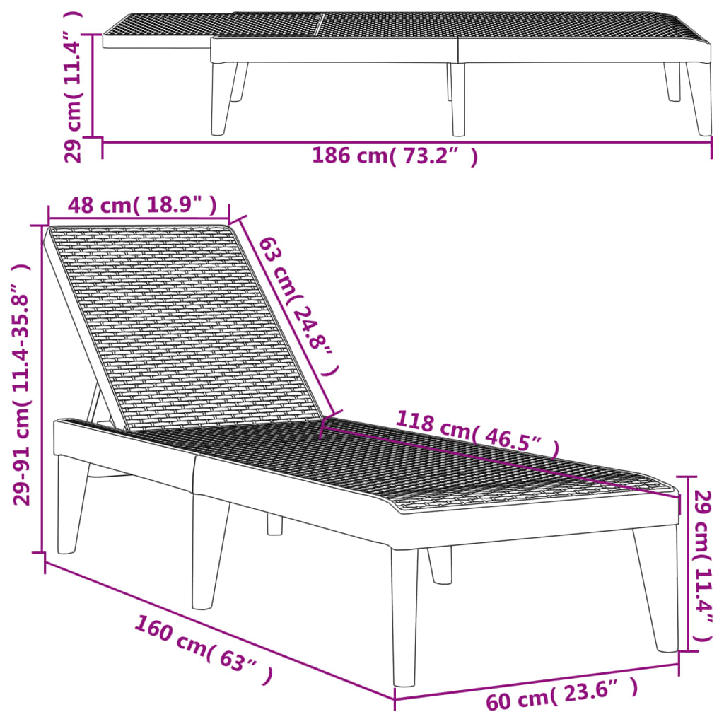 vidaXL Tumbona de PP capuchino 186x60x29 cm