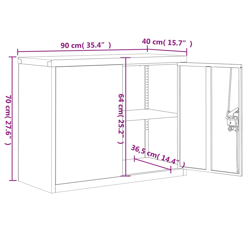 vidaXL Armario archivador de acero blanco 90x40x70 cm