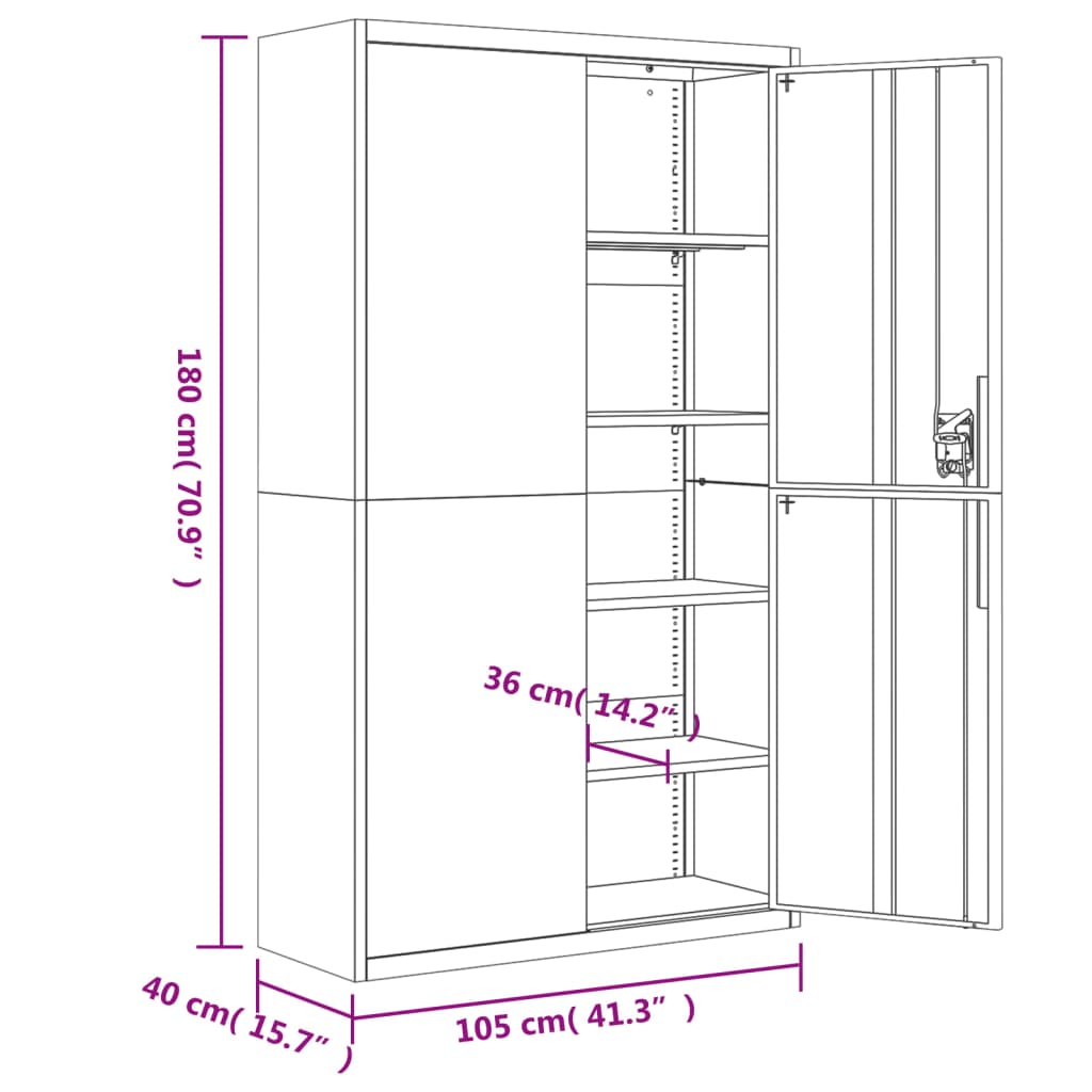 vidaXL Armario archivador de acero blanco 105x40x180 cm