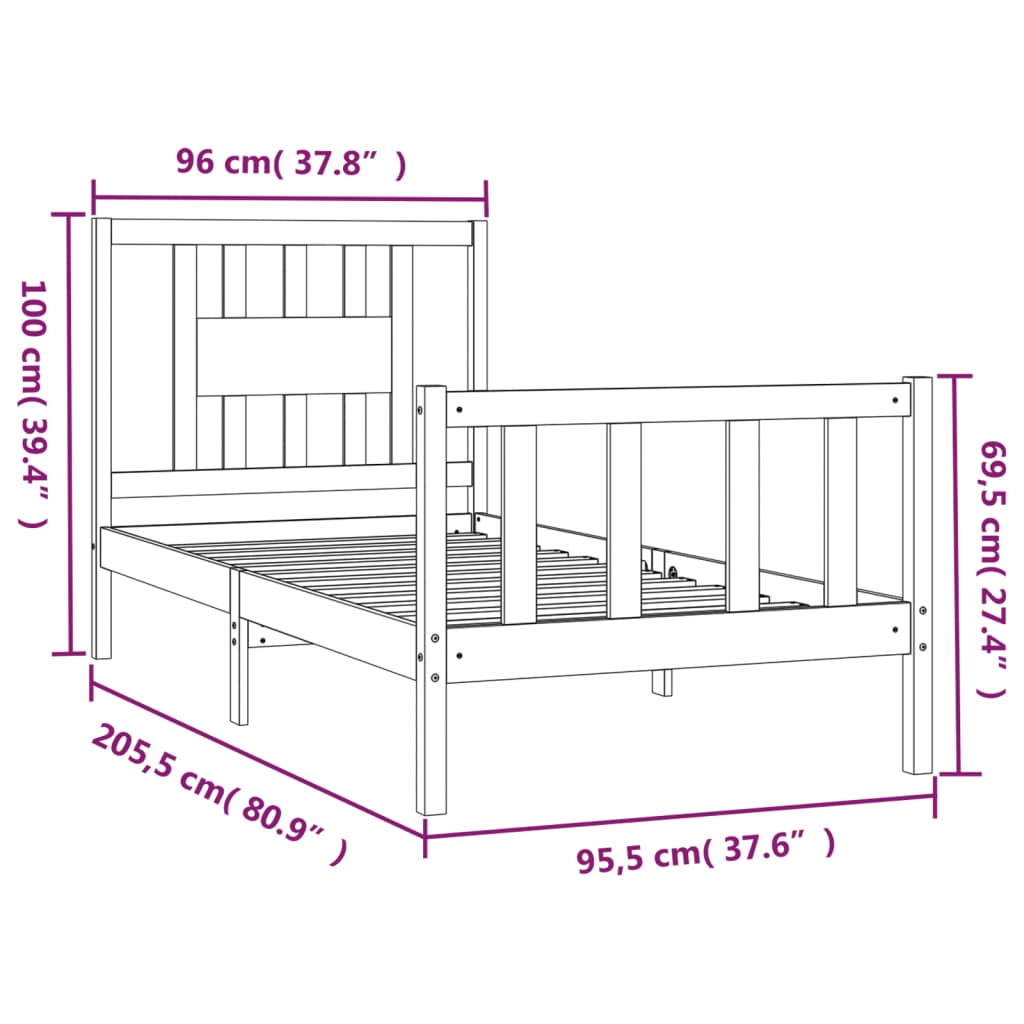 vidaXL Estructura de cama sin colchón madera maciza de pino 90x200 cm