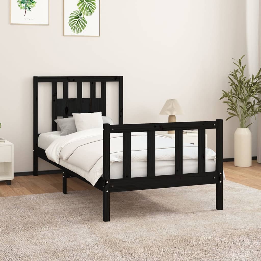 vidaXL Estructura de cama sin colchón madera de pino negro 90x200 cm