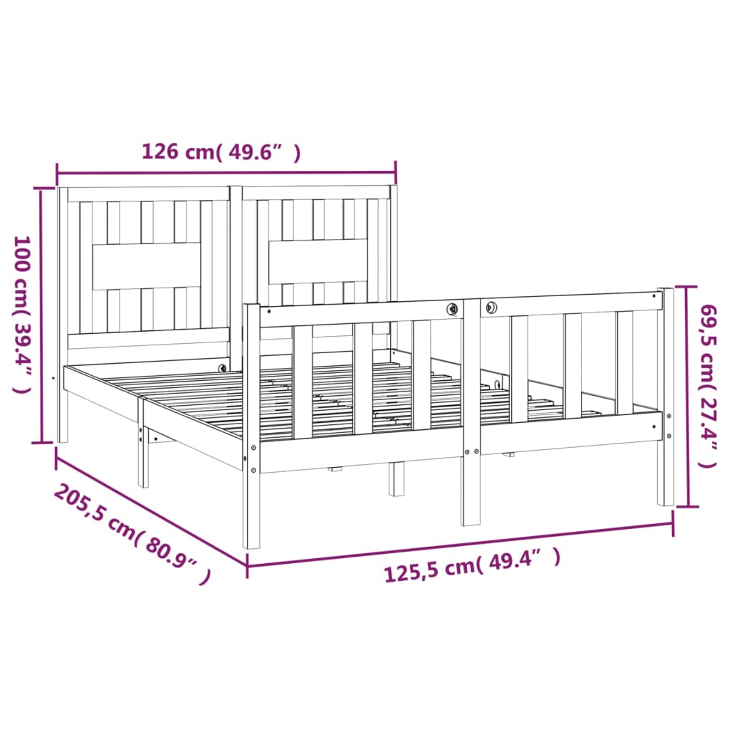 vidaXL Estructura de cama con cabecero madera pino negro 120x200 cm