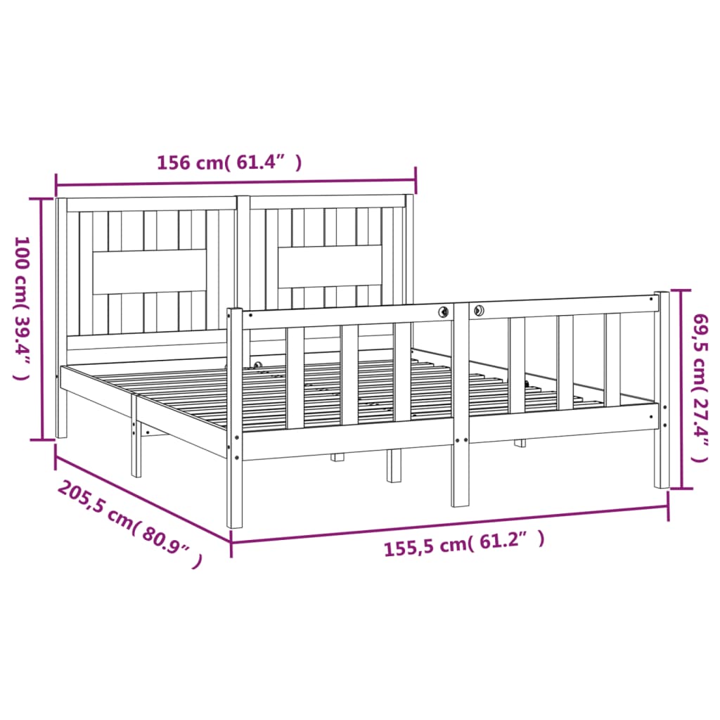 vidaXL Estructura cama con cabecero madera pino marrón miel 150x200cm