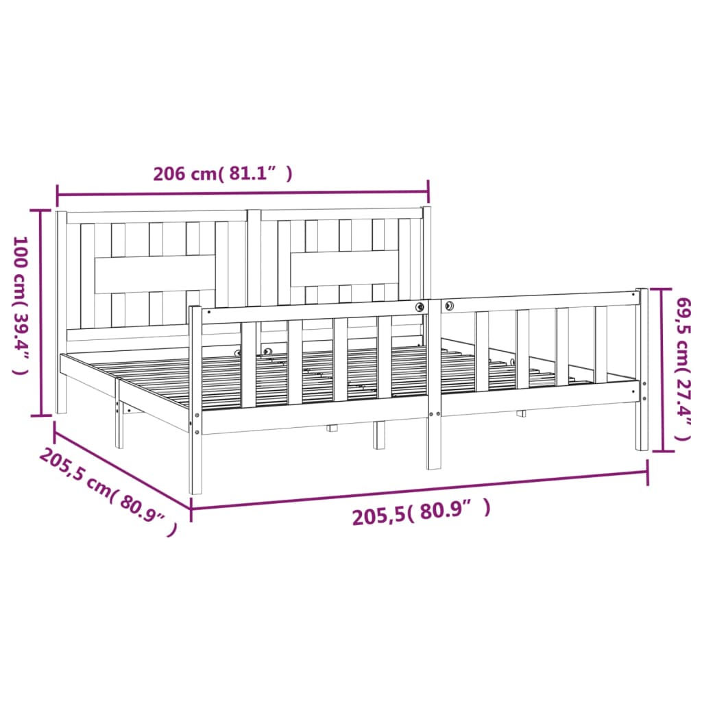 vidaXL Estructura de cama sin colchón madera maciza de pino 200x200 cm