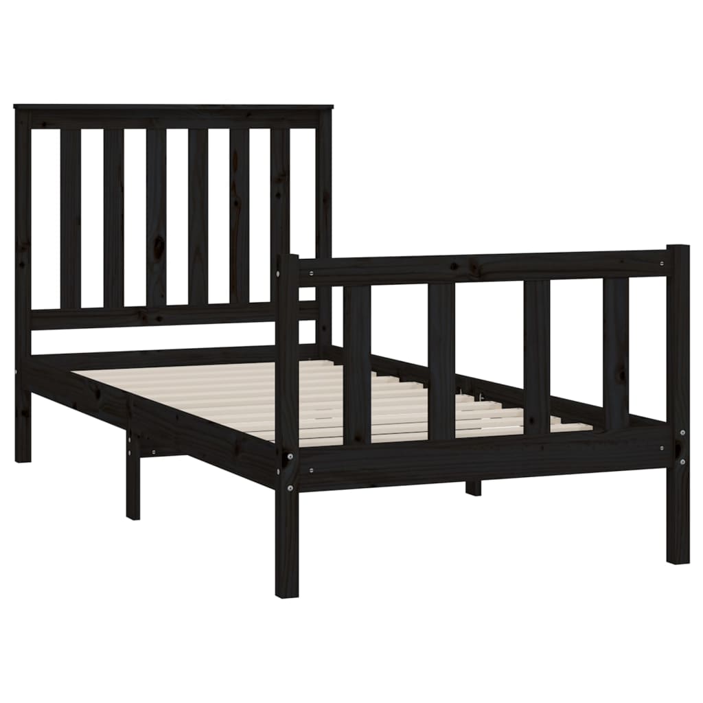 vidaXL Estructura de cama con cabecero madera de pino negra 90x200 cm