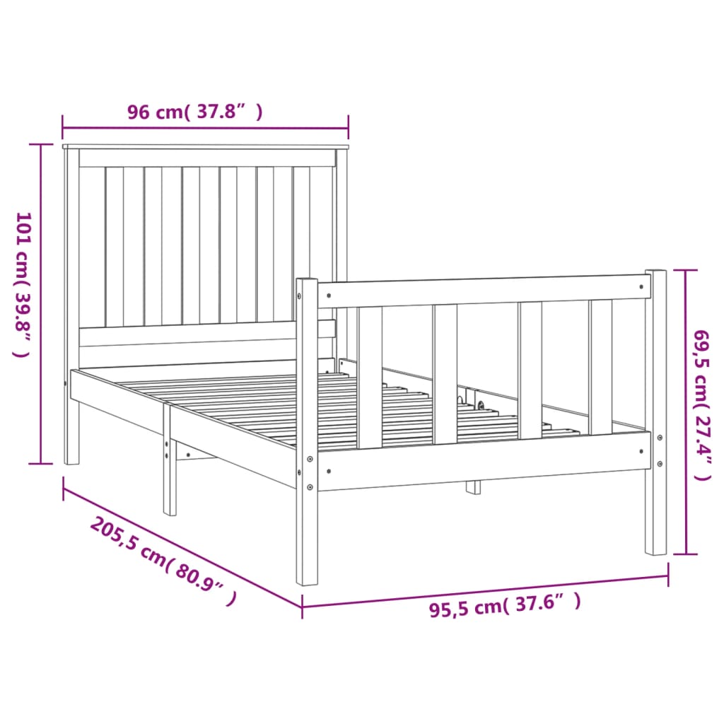 vidaXL Estructura de cama con cabecero madera de pino negra 90x200 cm