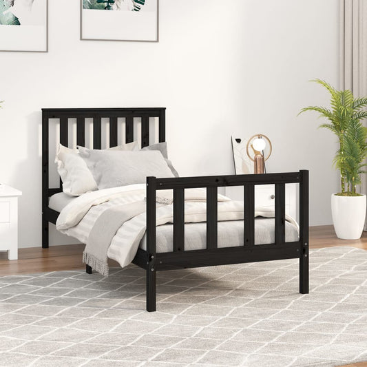 vidaXL Estructura de cama con cabecero madera de pino negra 90x200 cm