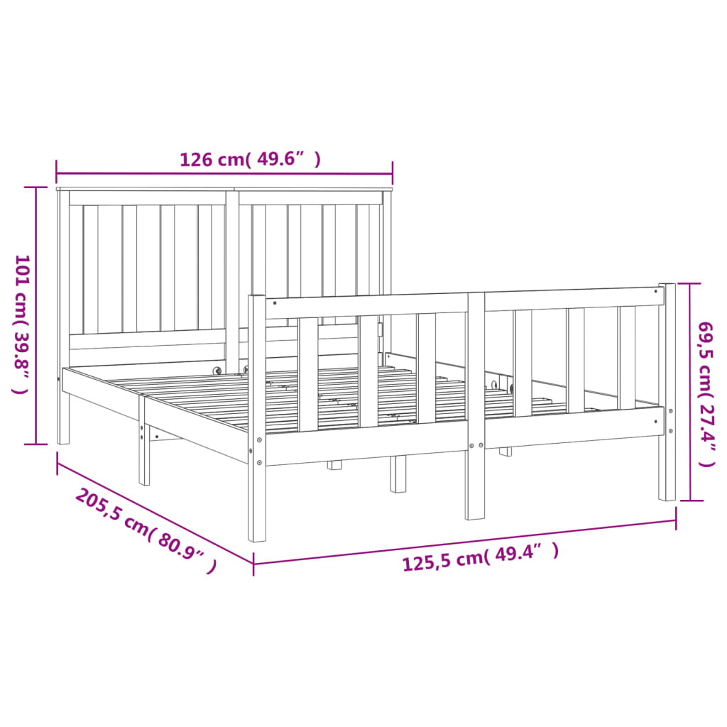 vidaXL Estructura de cama con cabecero madera pino negro 120x200 cm