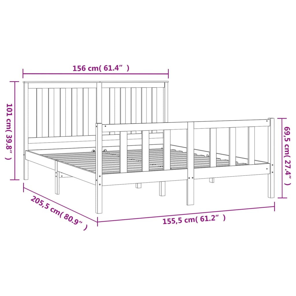 vidaXL Estructura de cama con cabecero madera de pino blanco 150x200cm