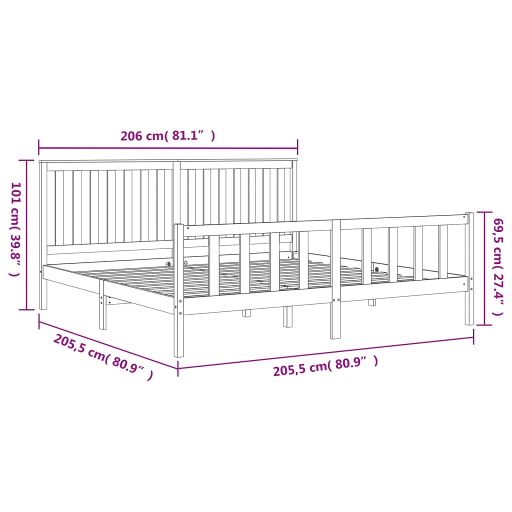 vidaXL Estructura de cama con cabecero madera de pino gris 200x200cm