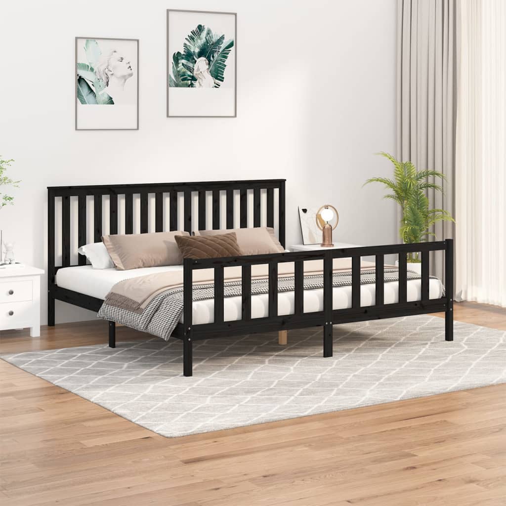 vidaXL Estructura de cama con cabecero madera de pino negro 200x200cm