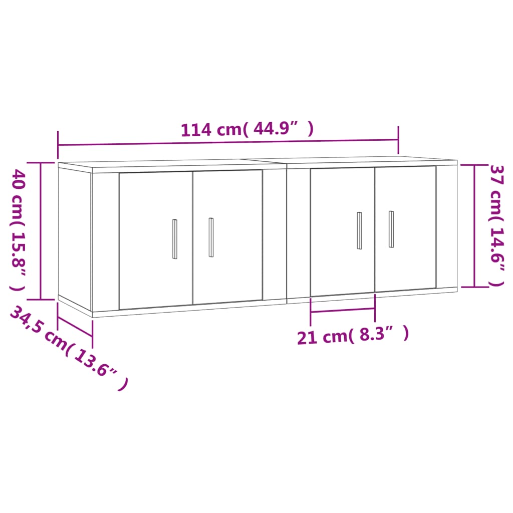 vidaXL Muebles para TV de pared 2 uds negro 57x34,5x40 cm