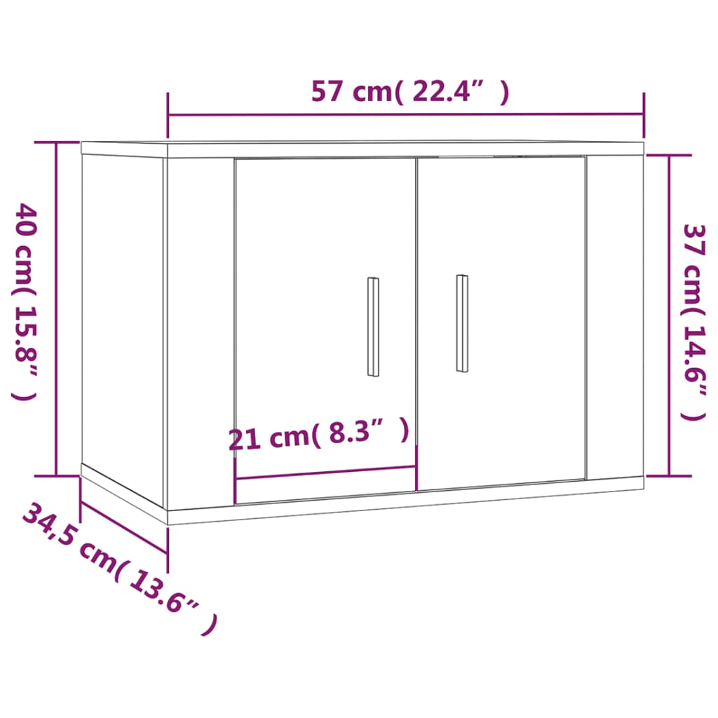 vidaXL Muebles para TV de pared 2 uds roble Sonoma 57x34,5x40 cm