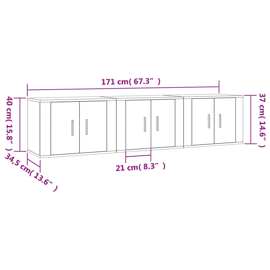 vidaXL Muebles de TV de pared 3 uds blanco 57x34,5x40 cm