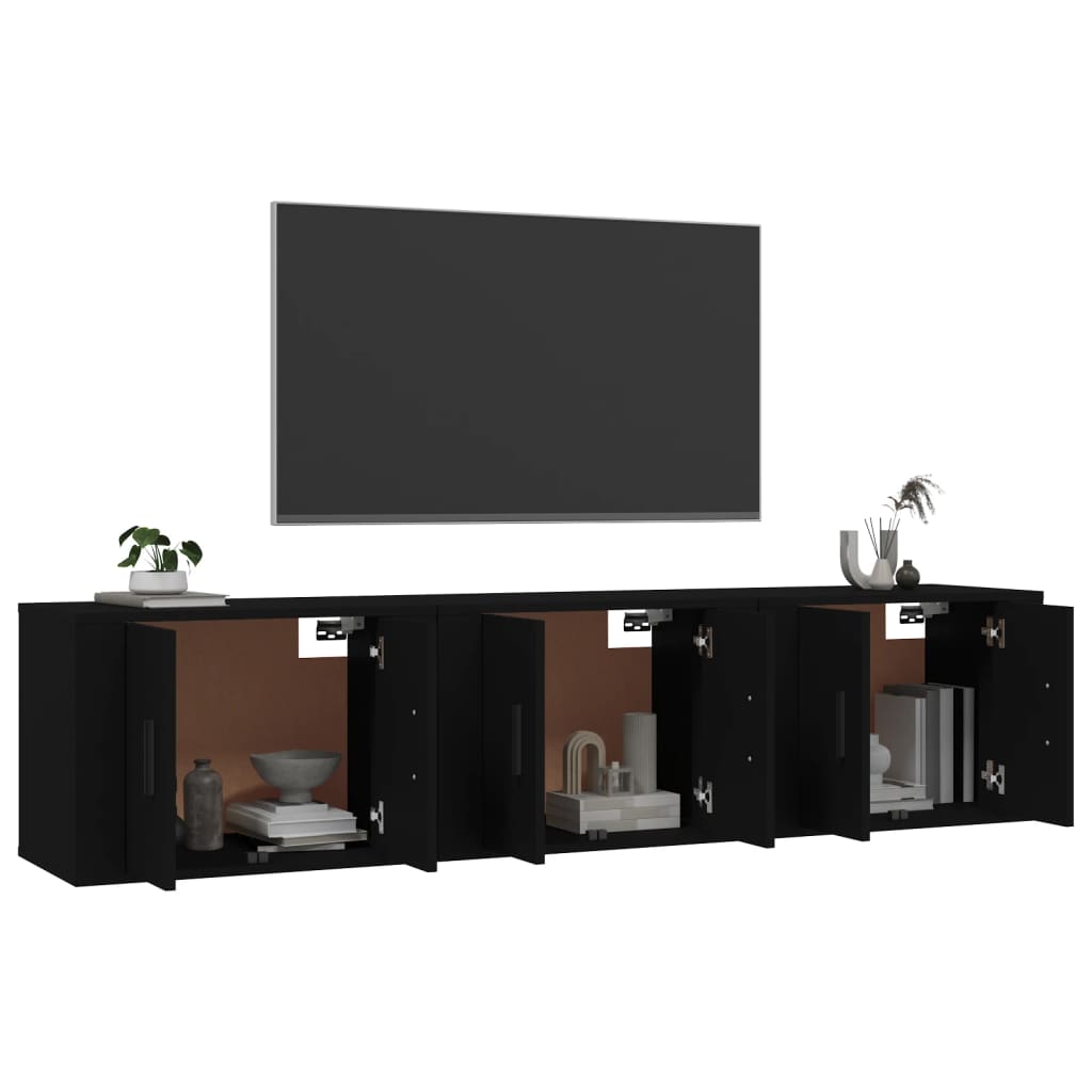 vidaXL Muebles para TV de pared 3 uds negro 57x34,5x40 cm