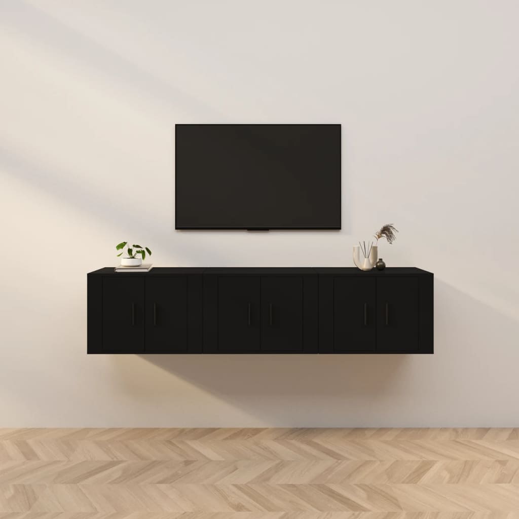 vidaXL Muebles para TV de pared 3 uds negro 57x34,5x40 cm