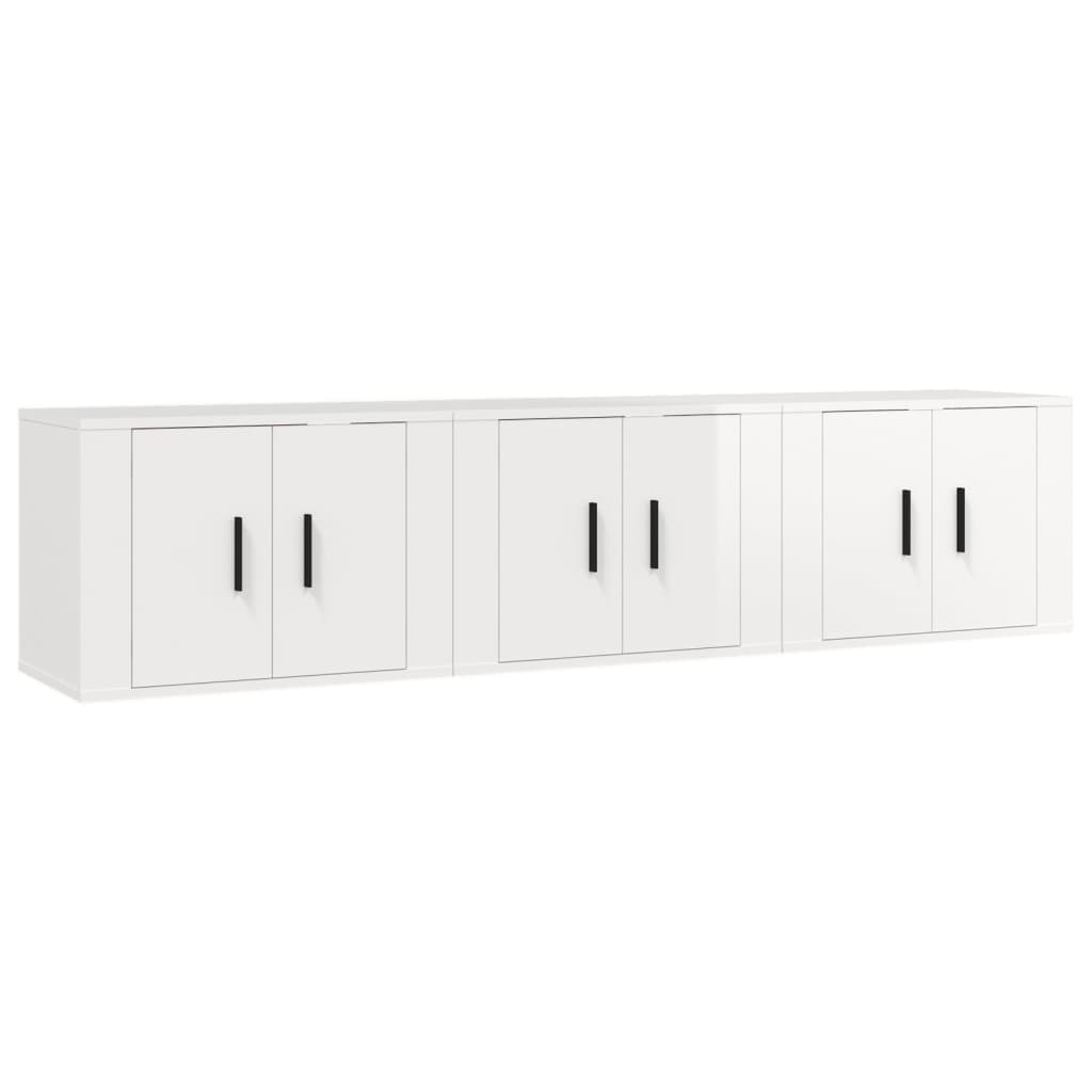 vidaXL Muebles para TV de pared 3 uds blanco brillante 57x34,5x40 cm