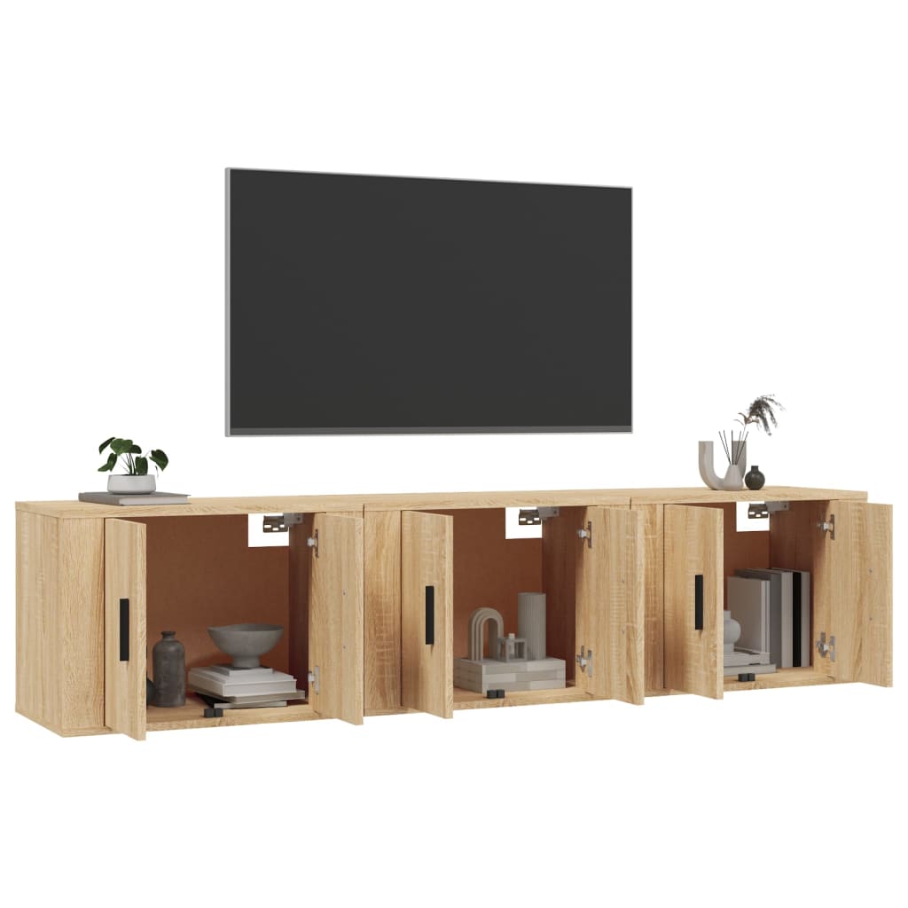 vidaXL Muebles para TV de pared 3 uds roble Sonoma 57x34,5x40 cm