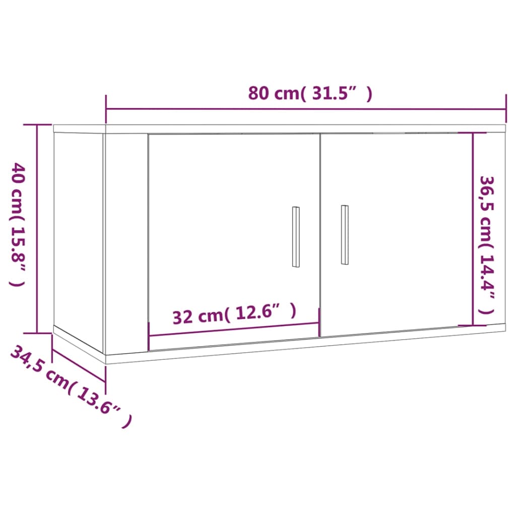 vidaXL Muebles para TV de pared 2 uds blanco brillante 80x34,5x40 cm