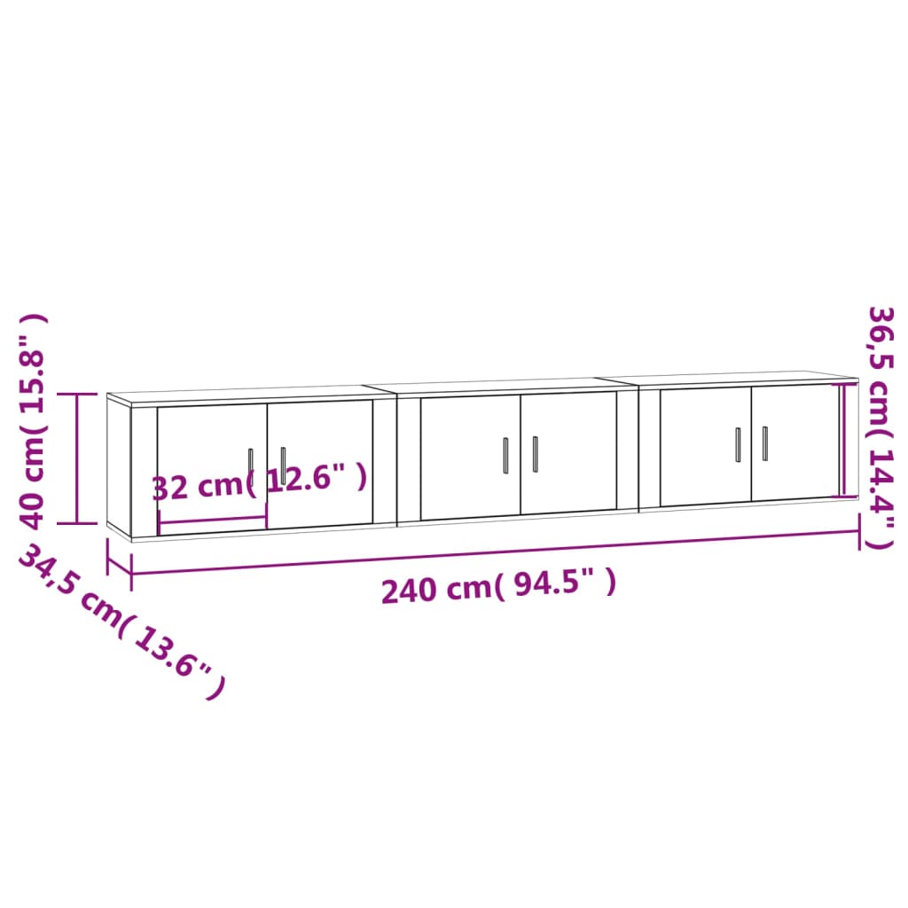 vidaXL Muebles para TV de pared 3 uds blanco brillante 80x34,5x40 cm