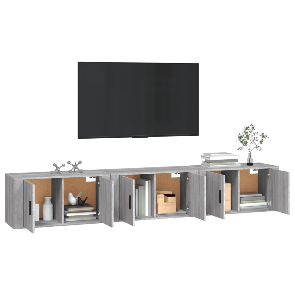 vidaXL Muebles para TV de pared 3 uds gris Sonoma 80x34,5x40 cm