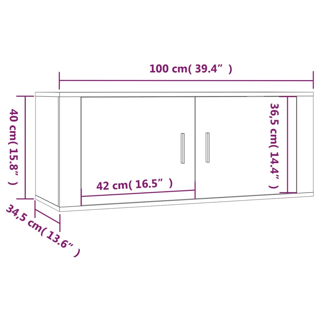 vidaXL Muebles para TV de pared 2 uds gris hormigón 100x34,5x40 cm