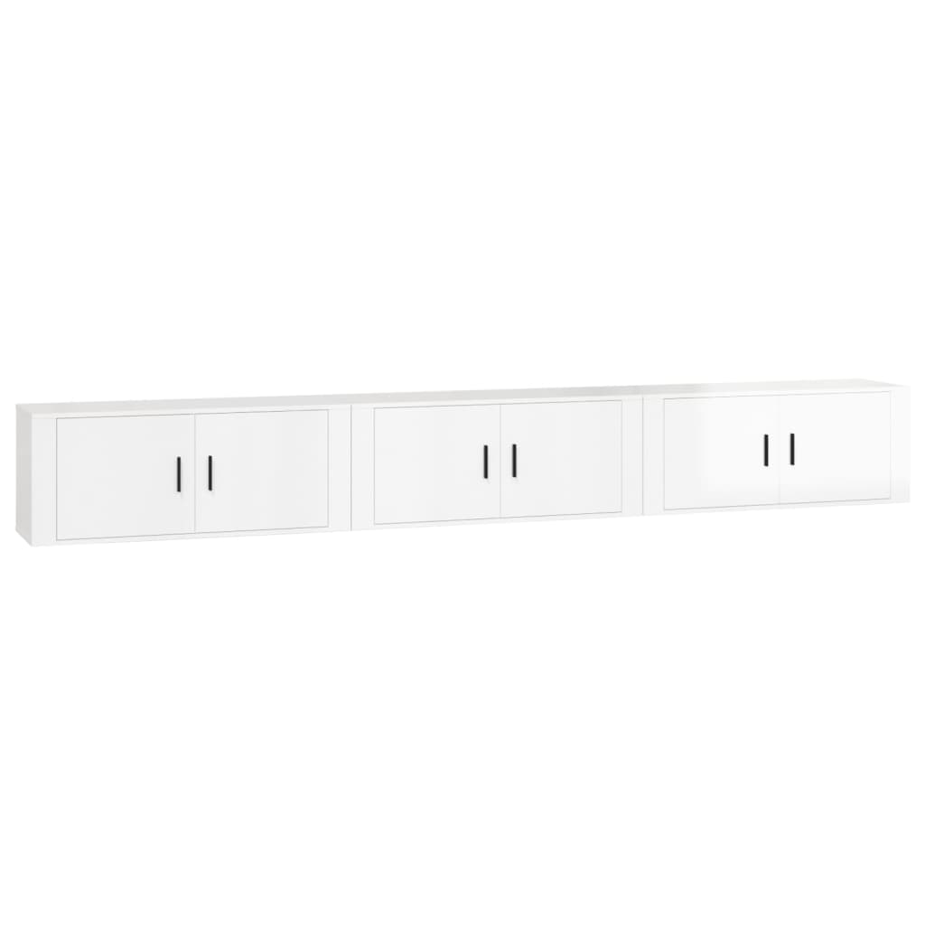 vidaXL Muebles para TV de pared 3 uds blanco brillante 100x34,5x40 cm