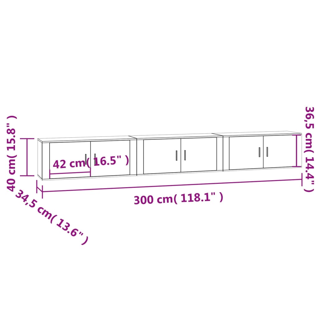 vidaXL Muebles para TV de pared 3 uds blanco brillante 100x34,5x40 cm