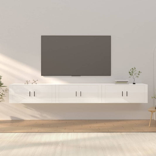 vidaXL Muebles para TV de pared 3 uds blanco brillante 100x34,5x40 cm