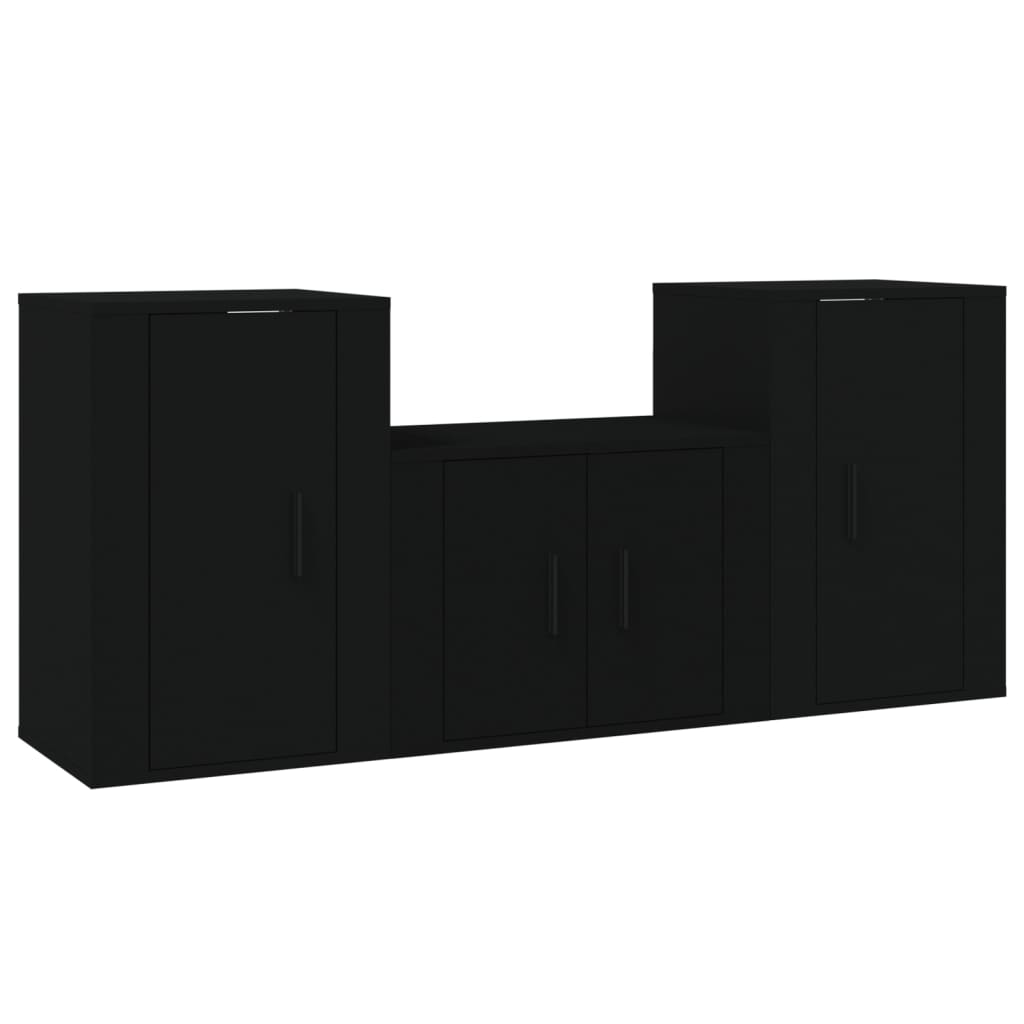 vidaXL Set de muebles para TV 3 piezas madera contrachapada negro