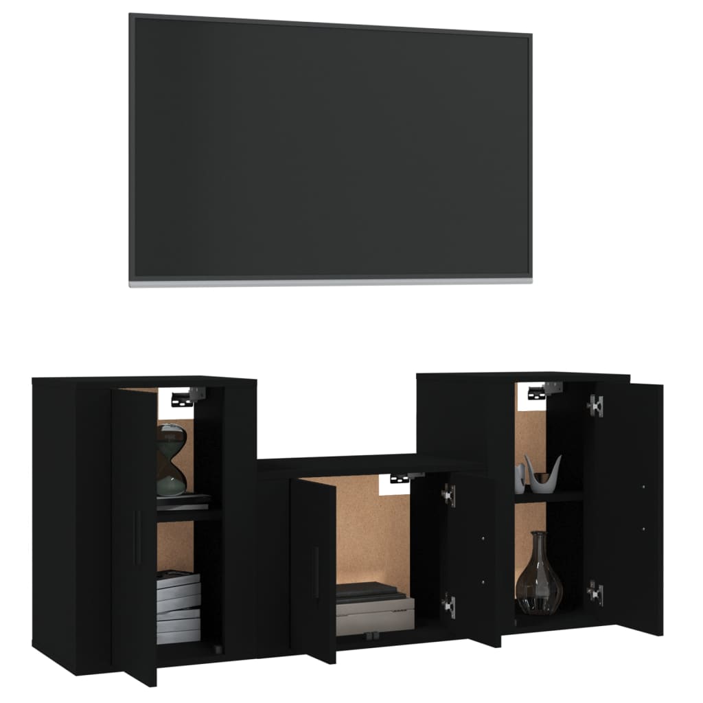 vidaXL Set de muebles para TV 3 piezas madera contrachapada negro