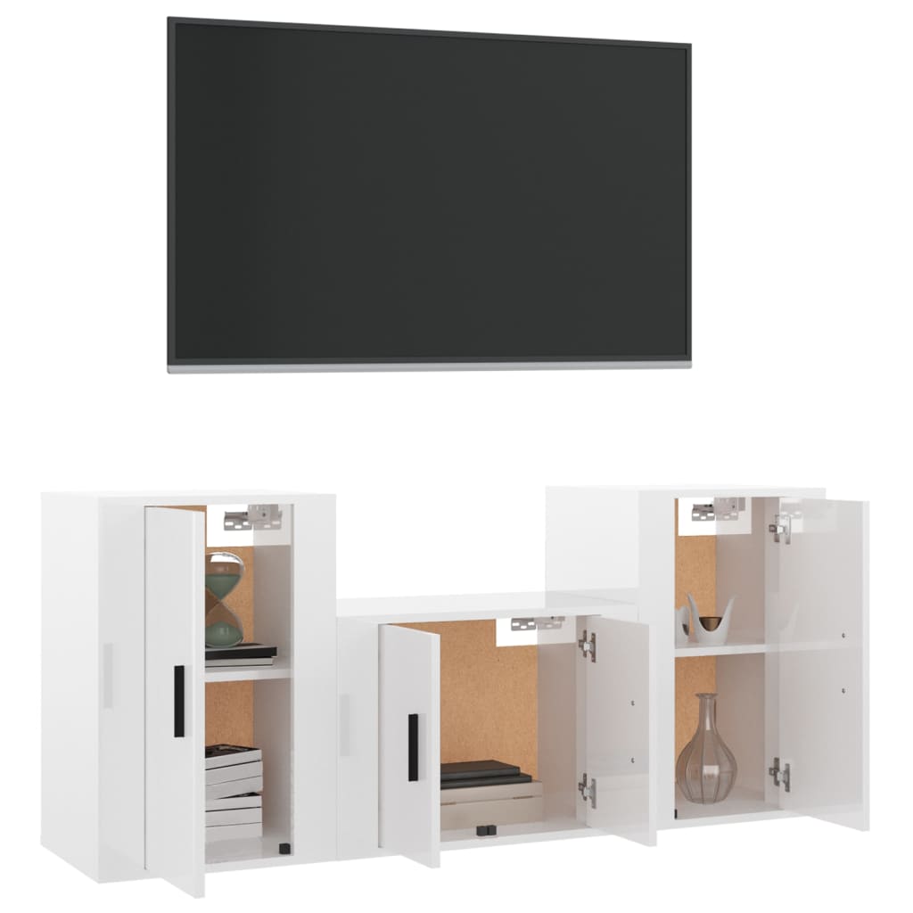 vidaXL Set de muebles de TV 3 pzas madera contrachapada blanco brillo