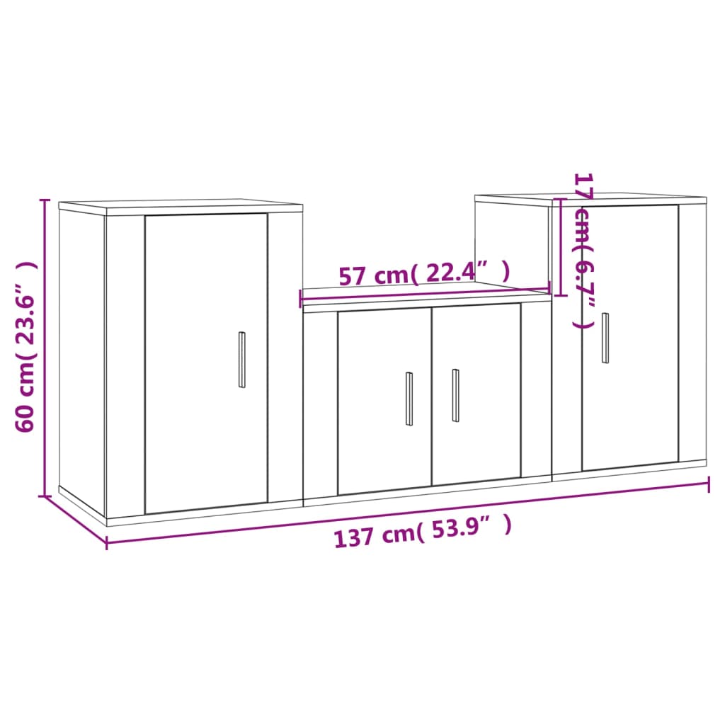 vidaXL Set de muebles para TV 3 pzas madera contrachapada roble sonoma