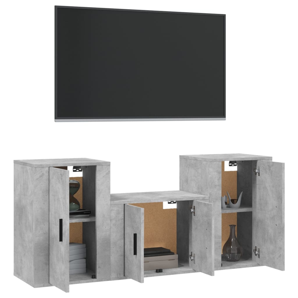 vidaXL Set de muebles de TV 3 pzas madera contrachapada gris hormigón