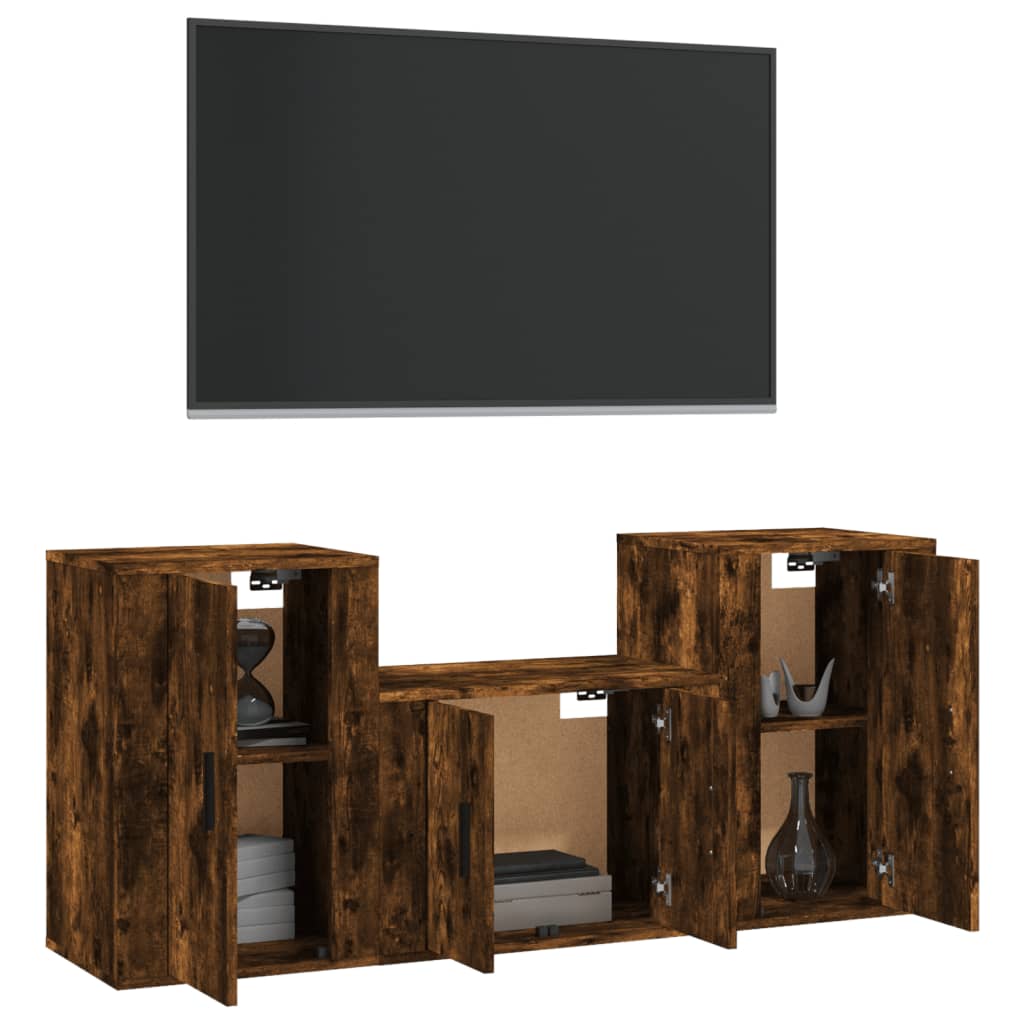 vidaXL Set de muebles de TV 3 pzas madera contrachapada roble ahumado