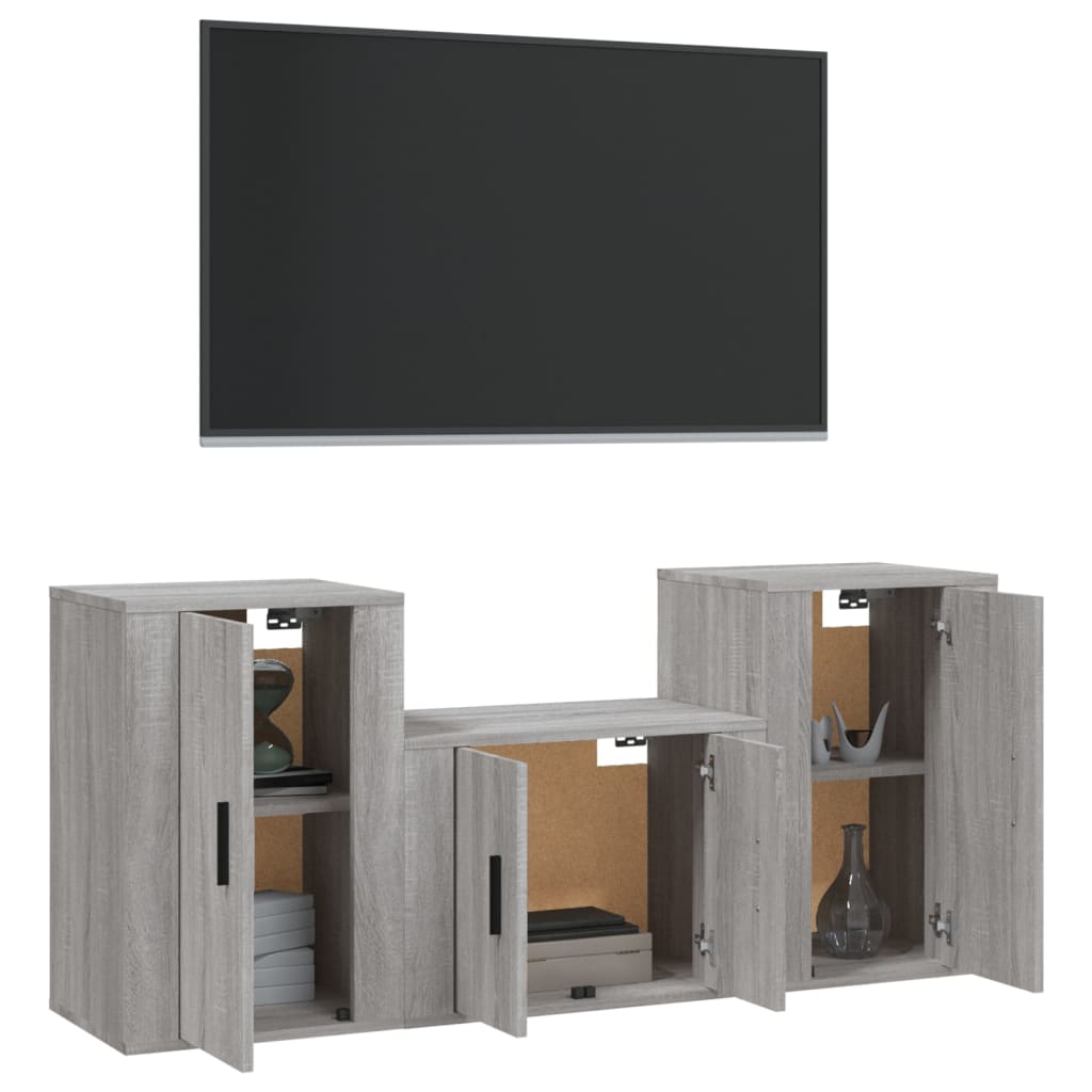 vidaXL Set de muebles para TV 3 pzas madera contrachapada gris Sonoma