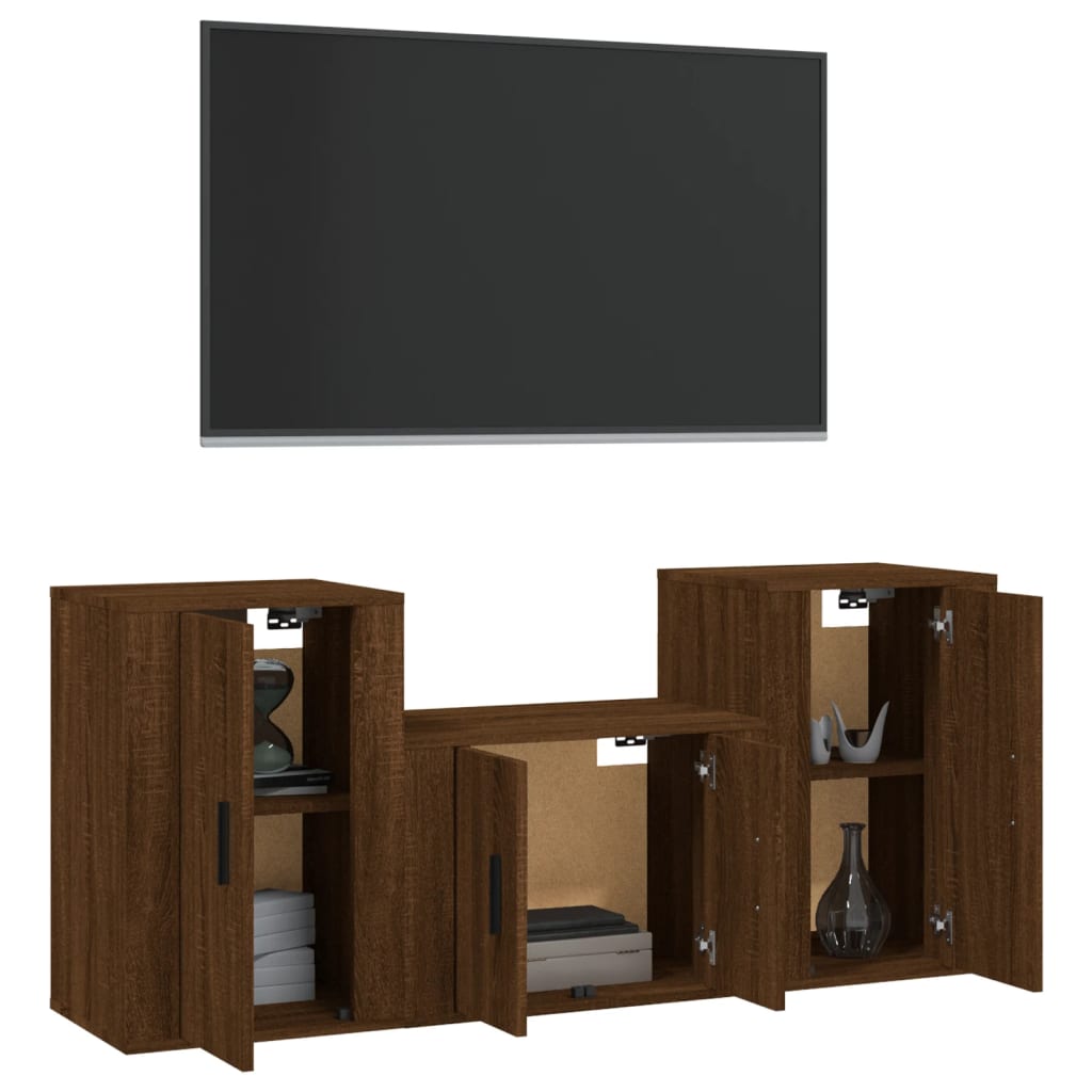 vidaXL Set de muebles para TV 3 pzas madera contrachapada roble marrón