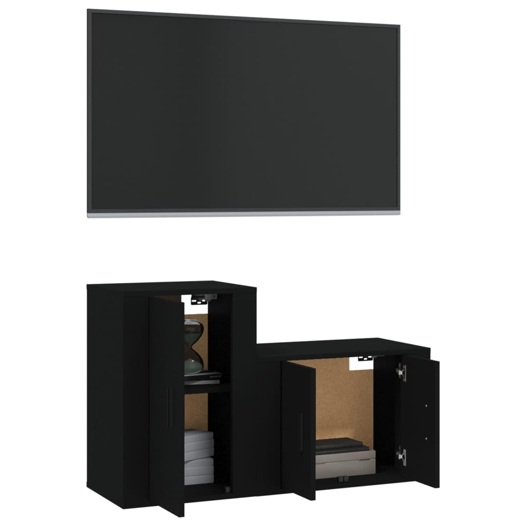 vidaXL Set de muebles para TV 2 piezas madera contrachapada negro