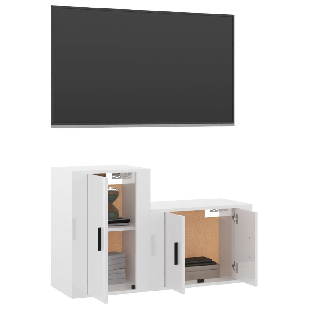 vidaXL Set de muebles de TV 2 pzas madera contrachapada blanco brillo