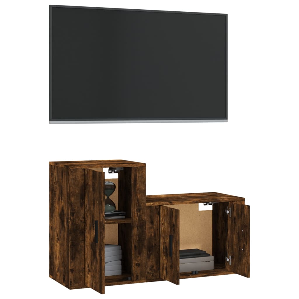 vidaXL Set de muebles de TV 2 pzas madera contrachapada roble ahumado