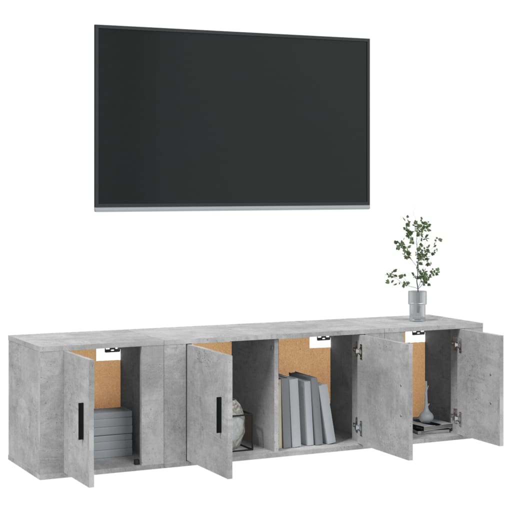 vidaXL Set de muebles de TV 3 pzas madera contrachapada gris hormigón